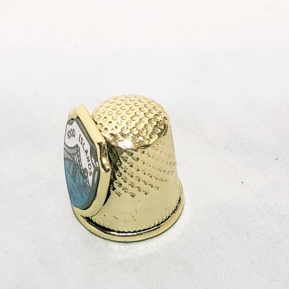 1000 Islands New York State Thimble Souvenir Metal Vintage 3/4" Gold tone - Picture 5 of 7